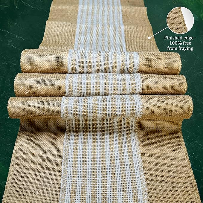 Decorative Table Runner (Pack of 1) – 12”x 108” – Stripe on Natural Rustic Farmhouse Table Runner with Finished Edge – Burlap Runner for Home Decor, Weddings and Christmas - Image 5