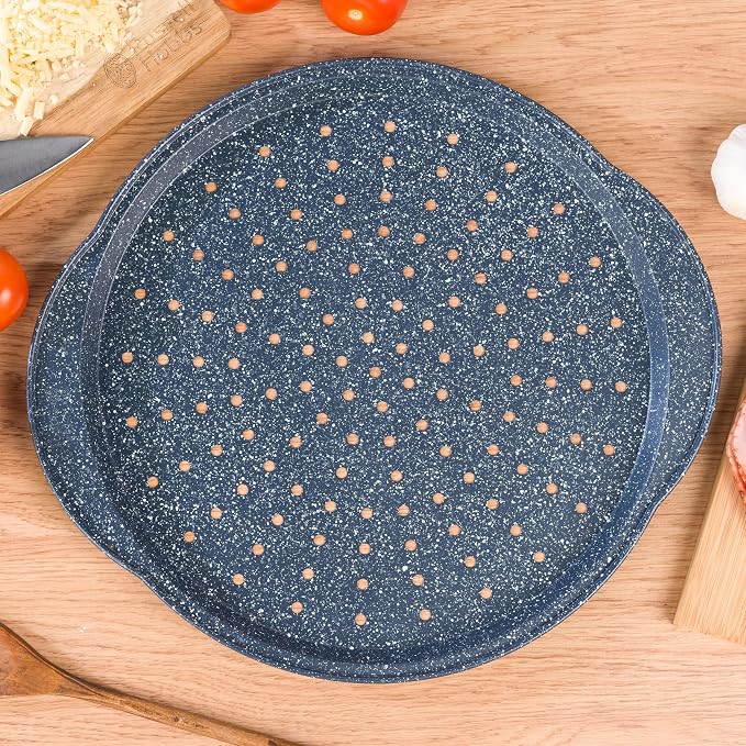 Russell Hobbs COMBO-5440 Pizza Roasting Tin Set, Non-Stick Oven Trays, Perforated Baking Pan with Deep Roaster, Carbon Steel, 2 Piece, Nightfall Stone Collection, Blue Marble, 37/38 cm - Image 6