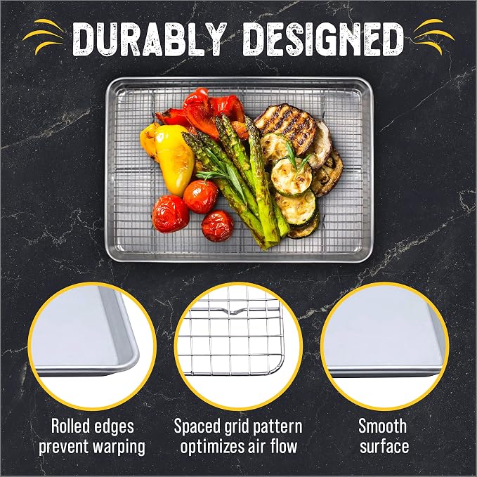 Checkered Chef Baking Sheet Pan and Cooling Rack - Half Sheet, 18" x 13" Aluminum Cookie Sheets and Stainless Steel Wire Rack for Baking - Image 3