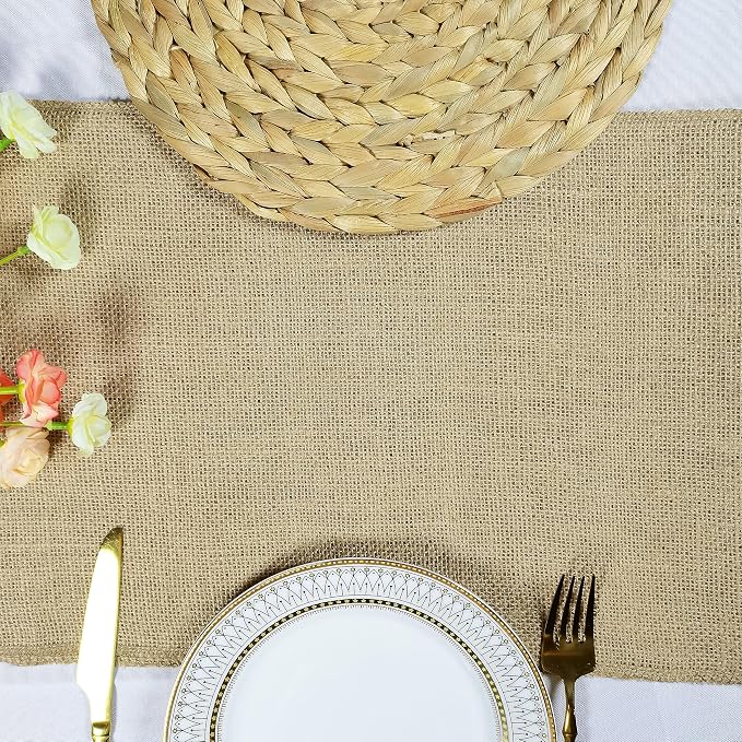 8 Pack 12 x 90 Inch Natural Burlap Table Runners,Rustic Jute Table Runner and Placemats Bulk for Western Wedding Table Decorations,Farmhouse Style Party,Holiday,Kitchen Table Decor - Image 7
